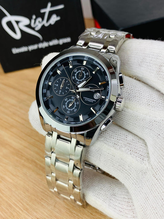 Luxury Chronograph Watch for Men | Stainless Steel - Silver Black