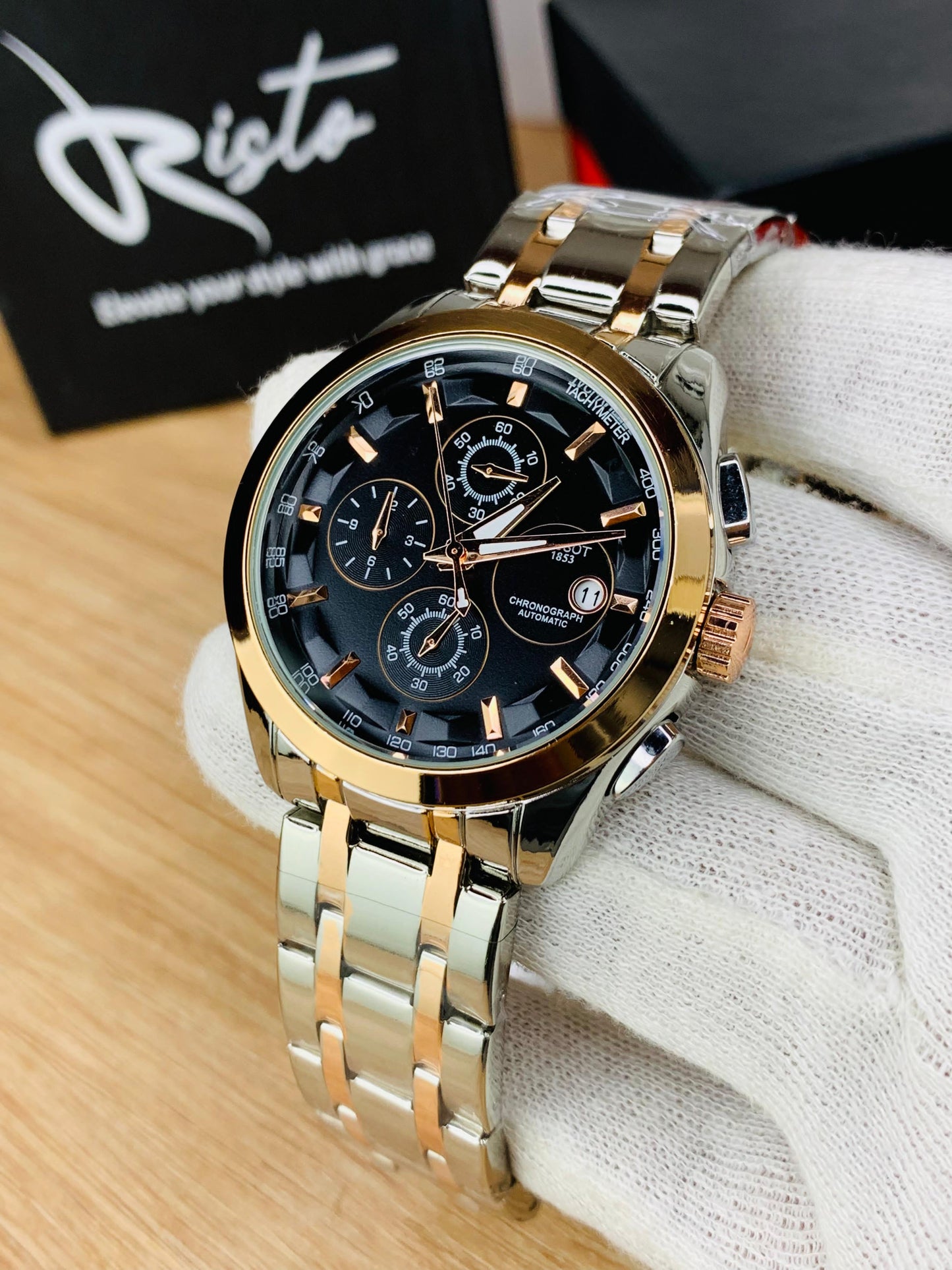 Luxury Chronograph Watch for Men | Stainless Steel - Rose Gold Black