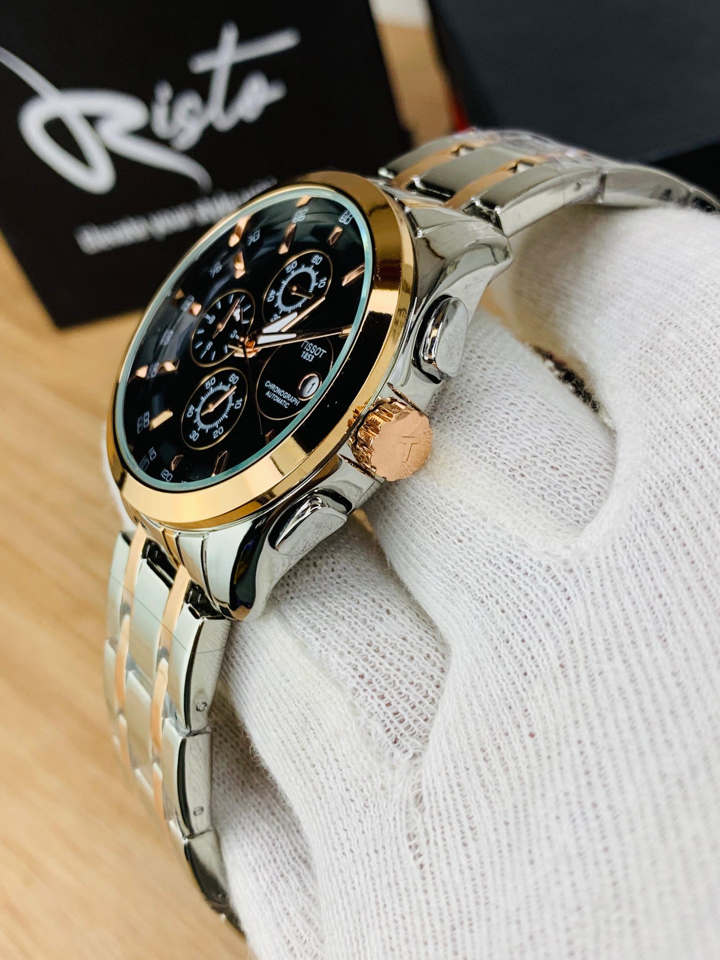 Luxury Chronograph Watch for Men | Stainless Steel - Rose Gold Black