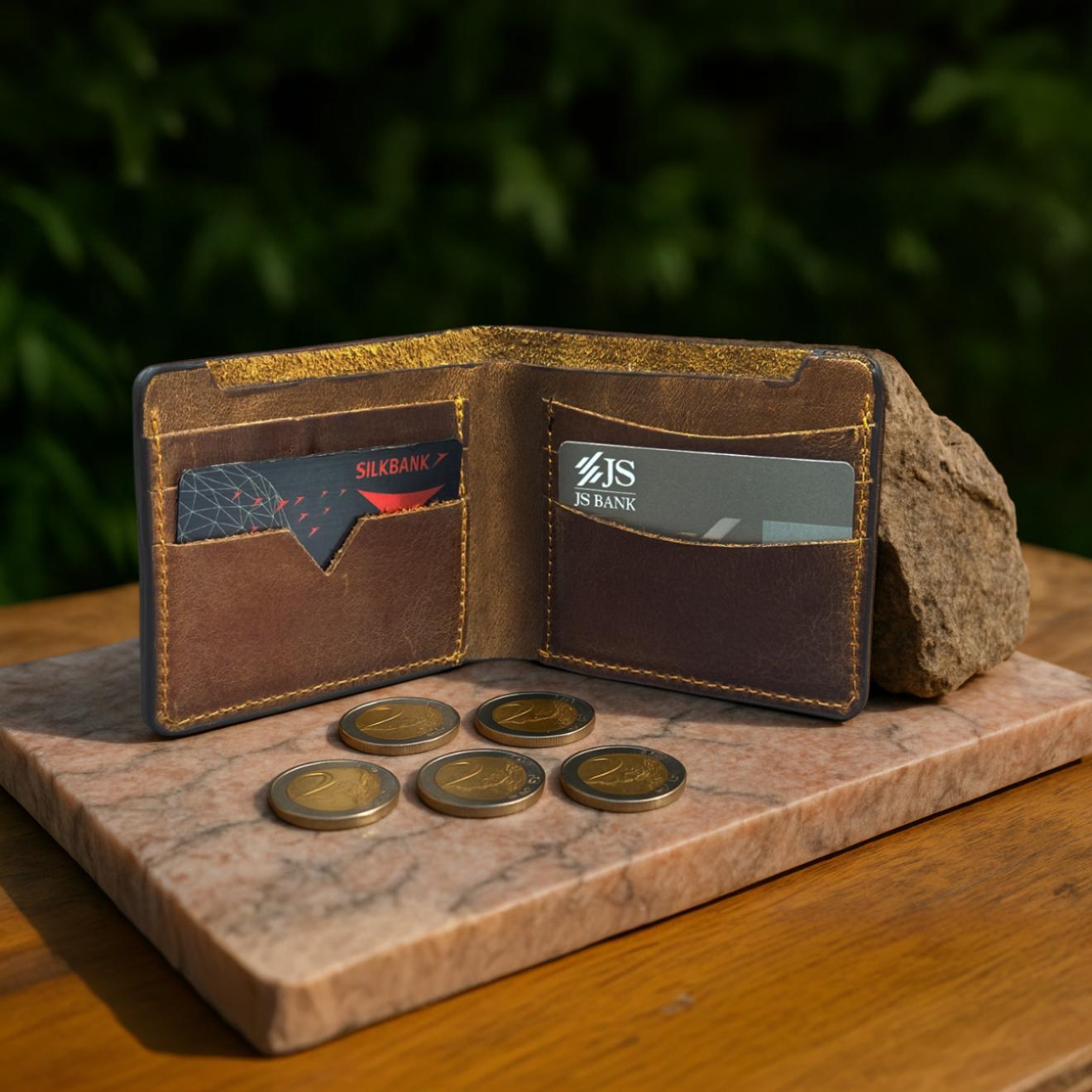 The Arrow - Classic Bi-Fold Leather Wallet - Brown