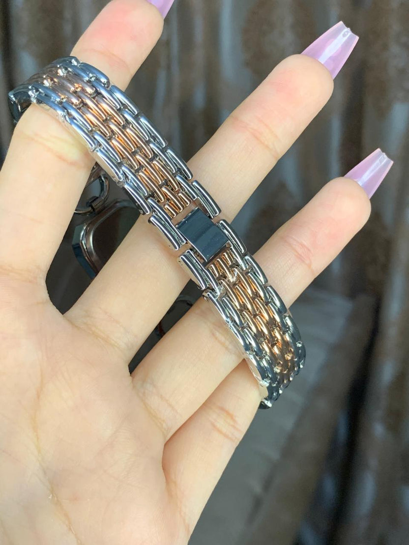 Rolex Women’s Luxury Rectangular Watch – Silver & Rose Gold