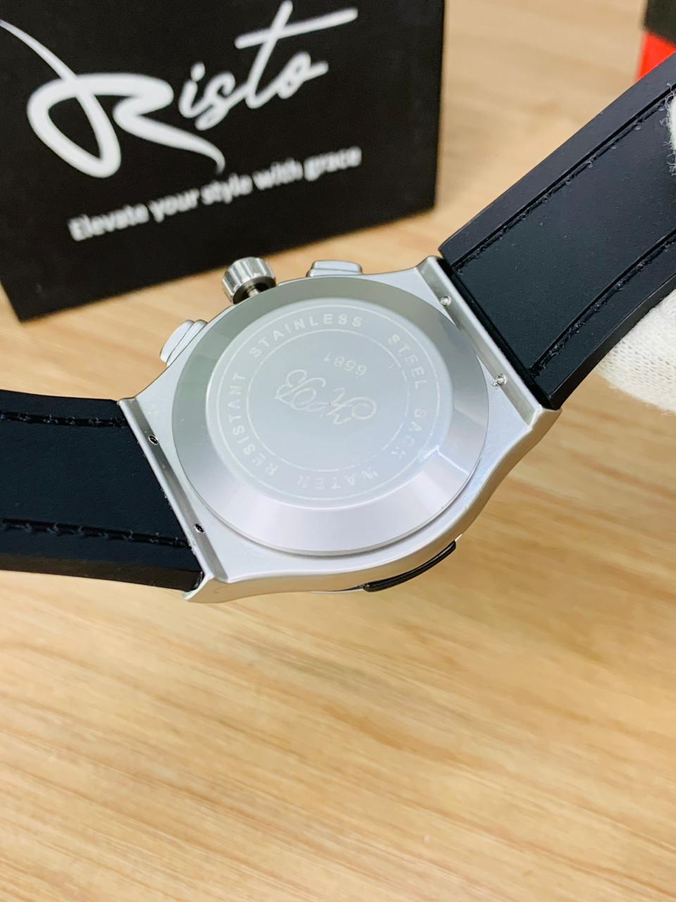 Hublot Skeleton Leather Straps - Premium Watch - Silver Black