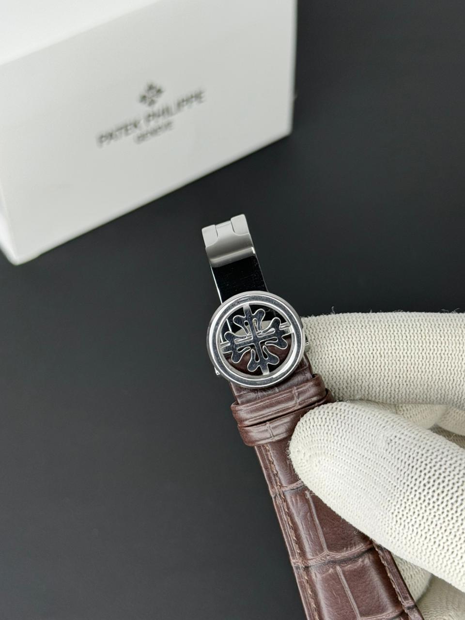 Patek Philippe Nautilus - Leather Strap White Dial Brown & Golden