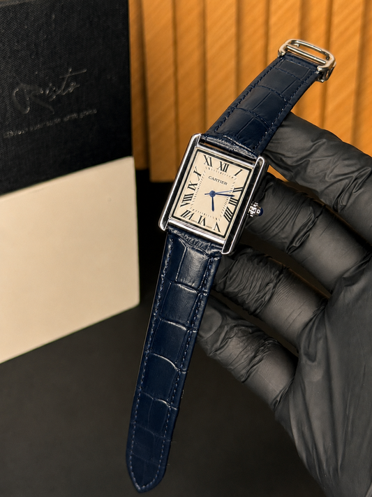 Cartier Tank Roman Numerals Watch - Leather Straps Blue White Dial