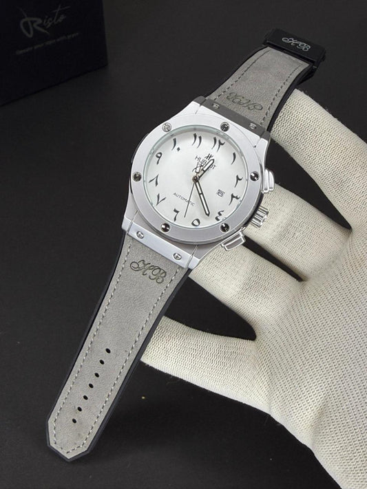 Hublot Arabic Dial - Leather Straps - Premium Watch - White Grey