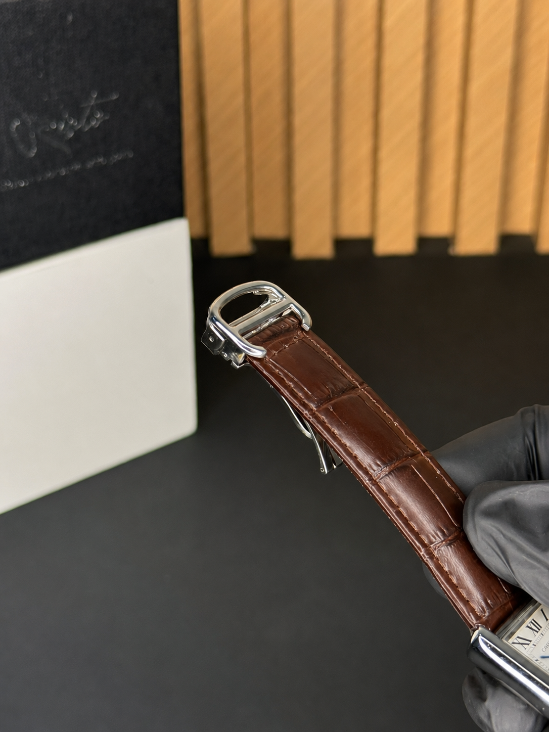 Cartier Tank Roman Numerals Watch - Leather Straps Brown White Dial