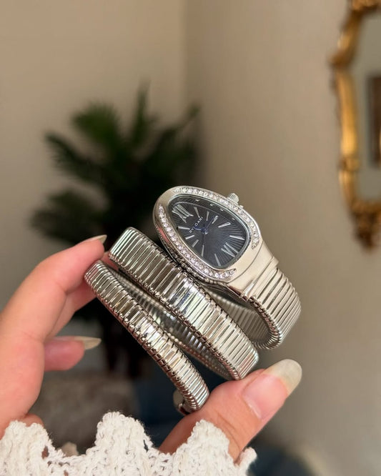 Bvlgari Serpenti Snake Watch Silver Black