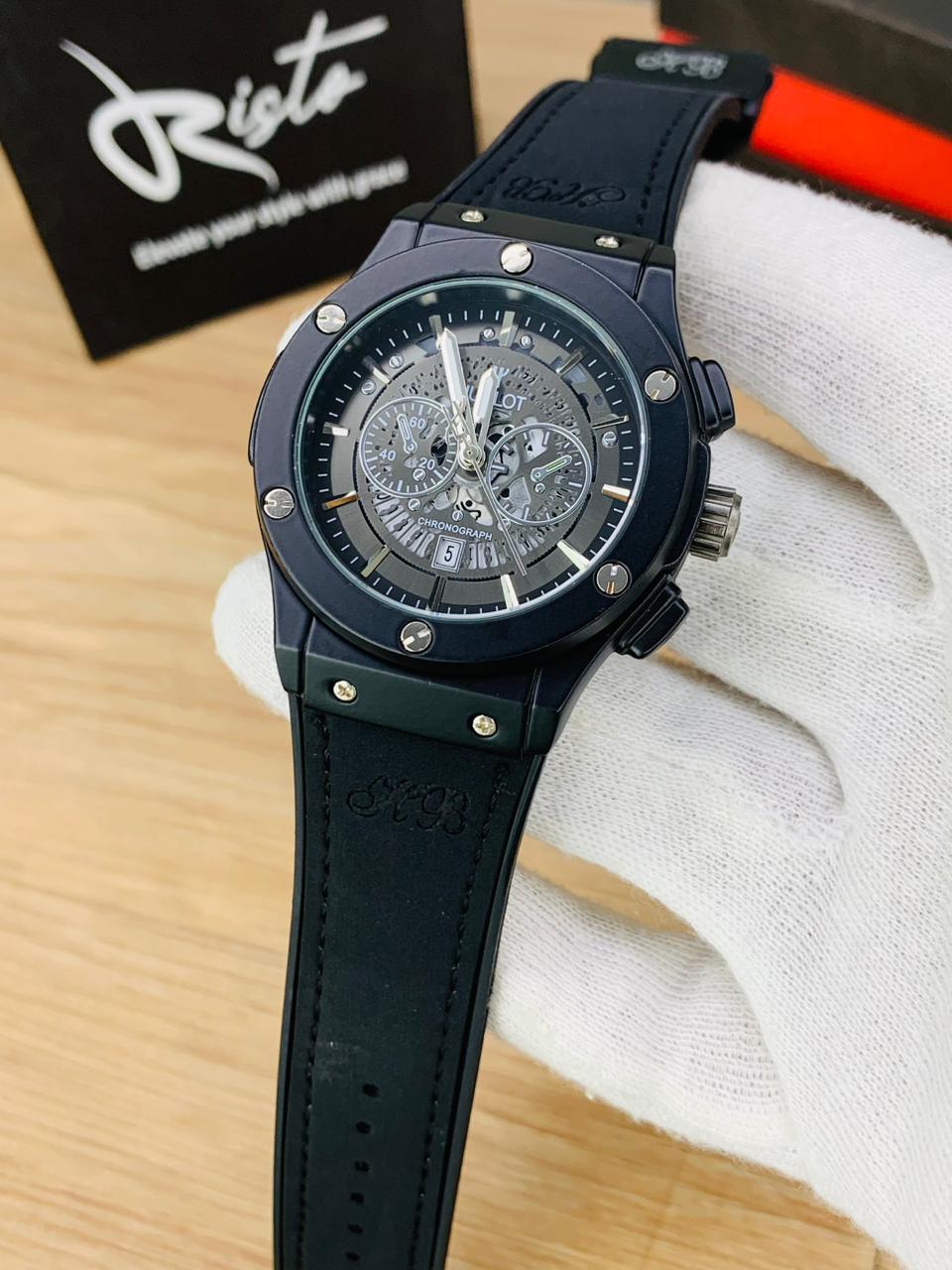 HB Skeleton Leather Straps - Premium Watch - Full Black