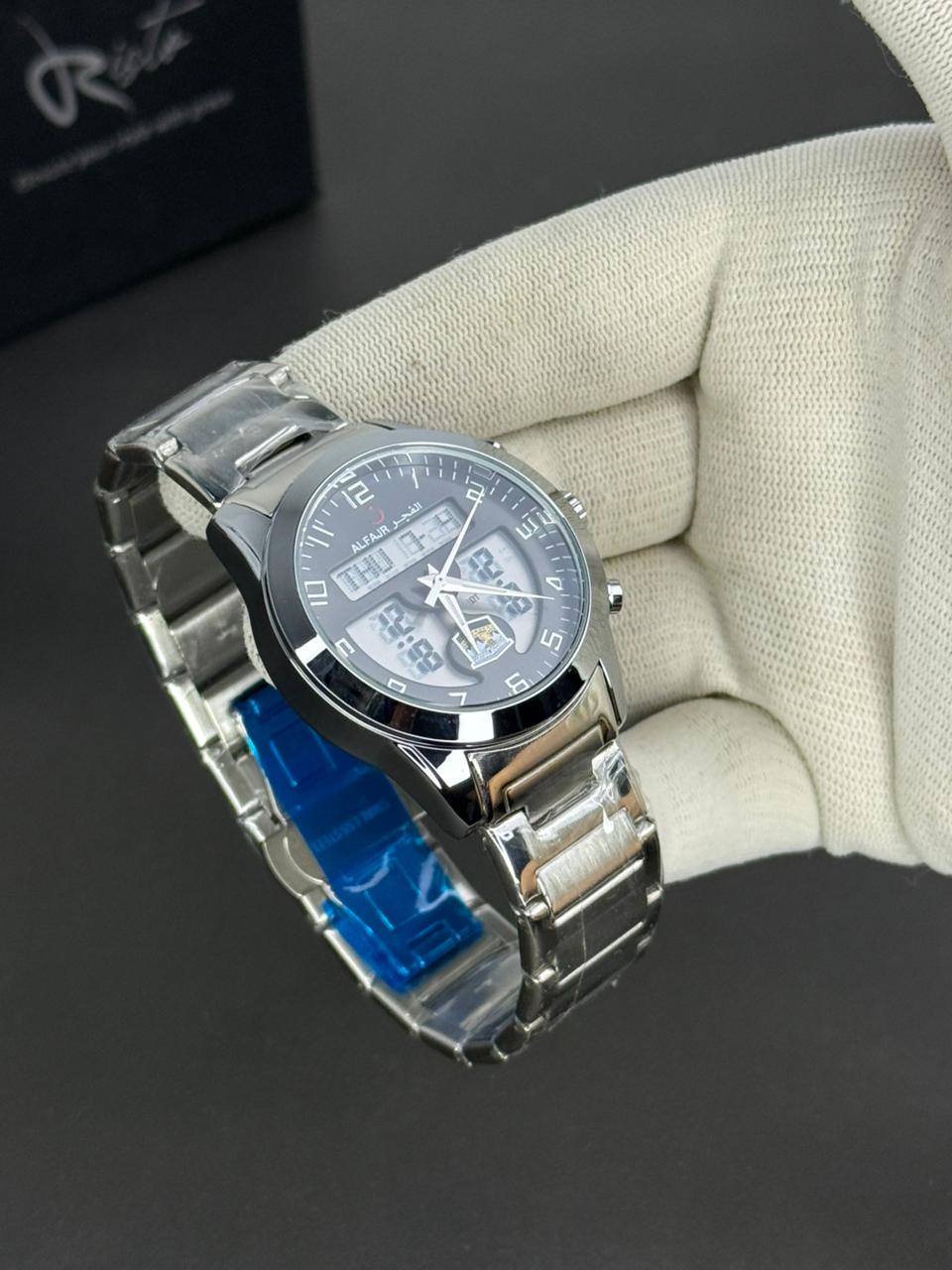 Al Fajar Islamic Prayer Watch – Dual-Time Stainless Steel Watch with Qibla Compass & Azan Alarm