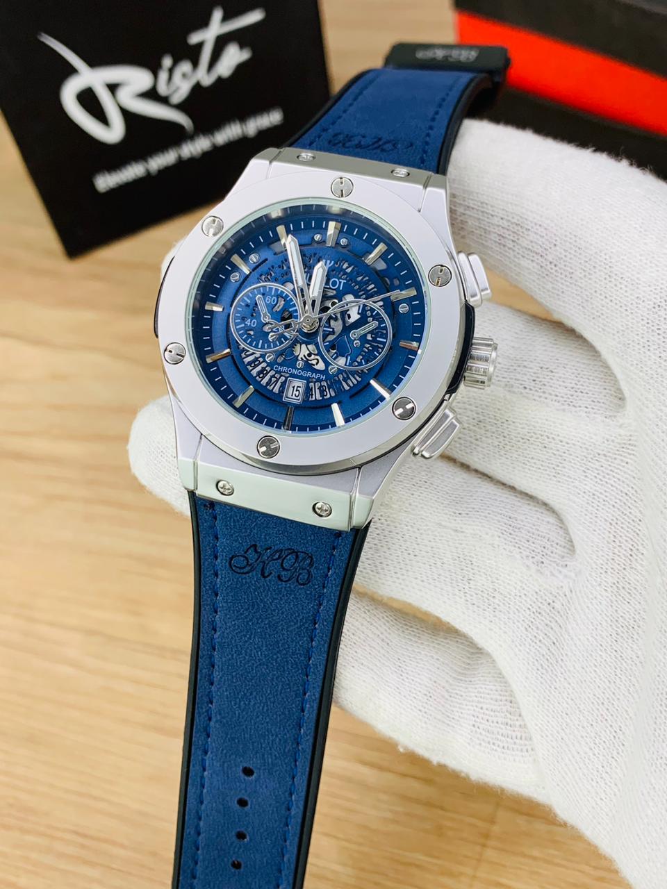 Hublot Skeleton Leather Straps - Premium Watch - Full Blue
