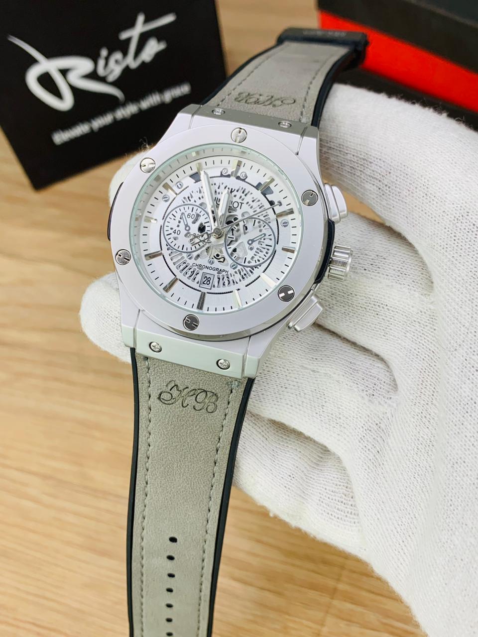 HB Skeleton Leather Straps - Premium Watch - Full Grey