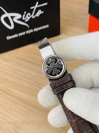 Patek Philippe Nautilus - Leather Strap White Dial Brown & Golden