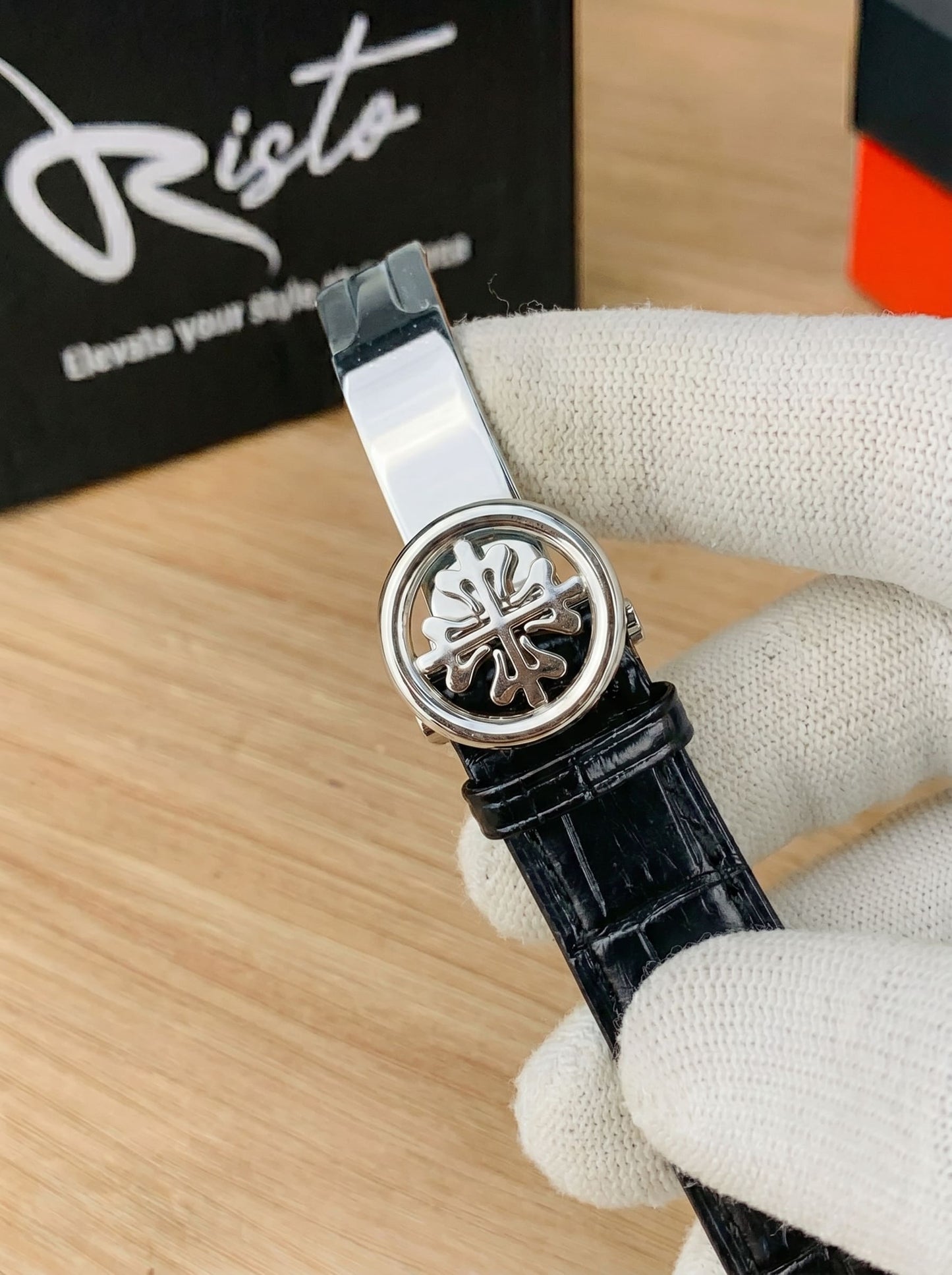Patek Philippe Nautilus - Leather Strap Black Dial - Black & Golden
