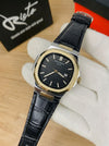 Patek Philippe Nautilus - Leather Strap Black Dial - Black & Golden