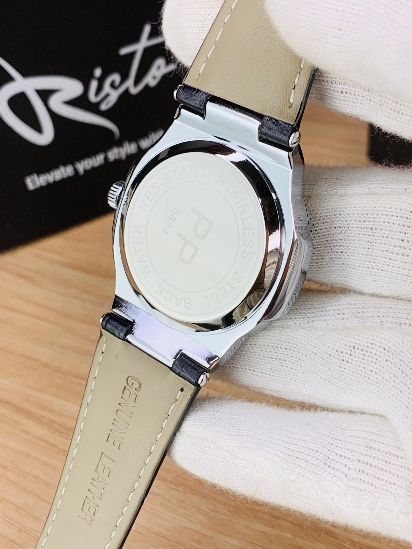 Patek Philippe Nautilus - Leather Strap Black Dial - Black & Rose Gold