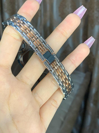 Rolex Women’s Luxury Rectangular Watch – Silver & Rose Gold