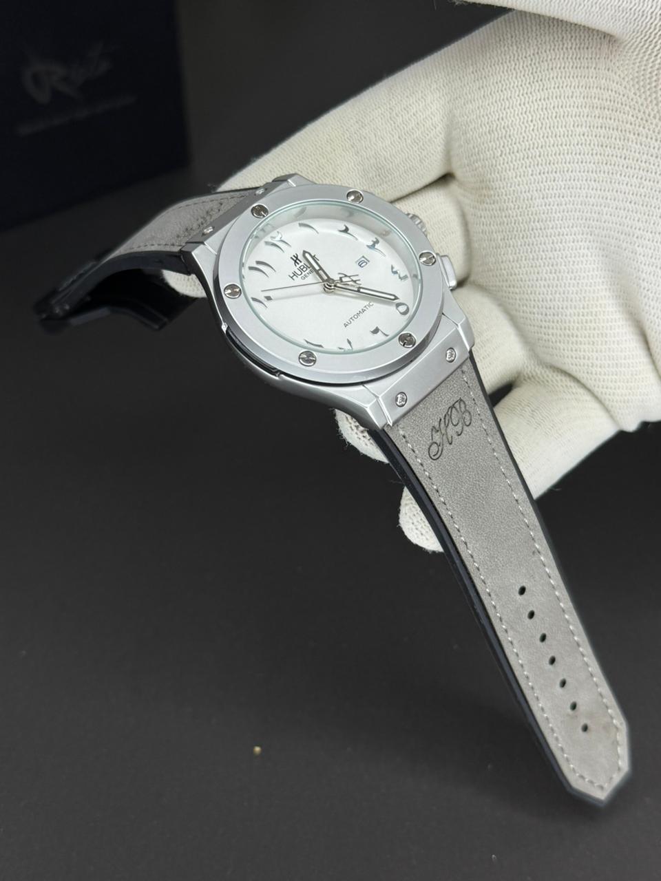 Hublot Arabic Dial - Leather Straps - Premium Watch - White Grey