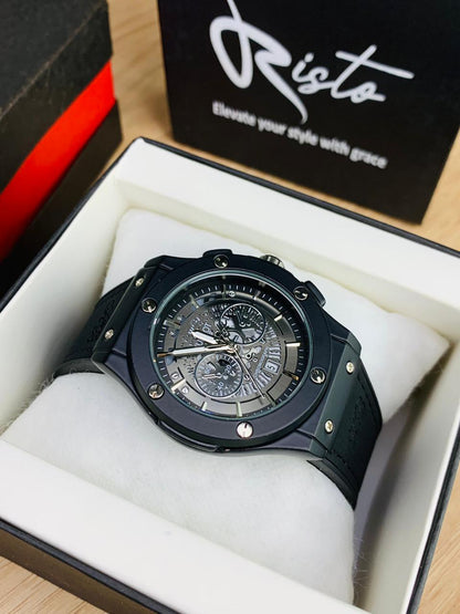 HB Skeleton Leather Straps - Premium Watch - Full Black