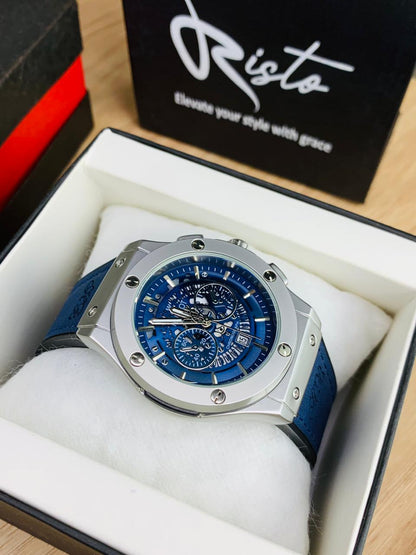 Hublot Skeleton Leather Straps - Premium Watch - Full Blue