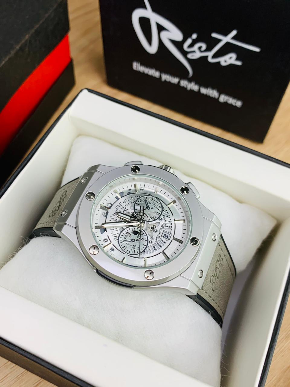 HB Skeleton Leather Straps - Premium Watch - Full Grey