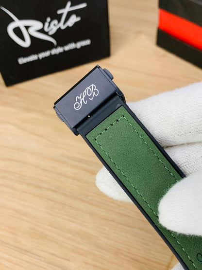 Hublot Skeleton Leather Straps - Premium Watch - Silver Green