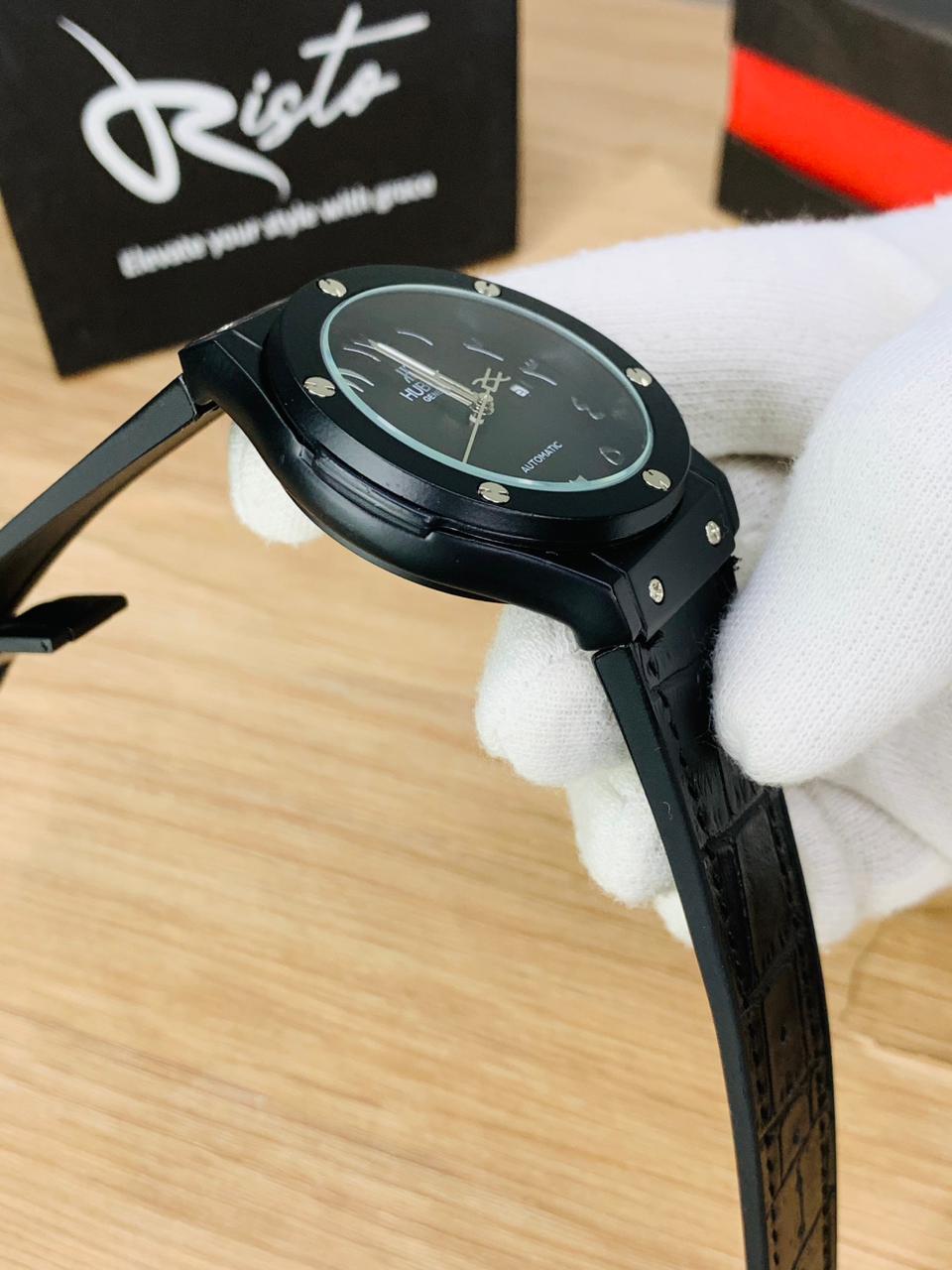 HB Arabic Dial - Leather Straps - Premium Watch - Full Black