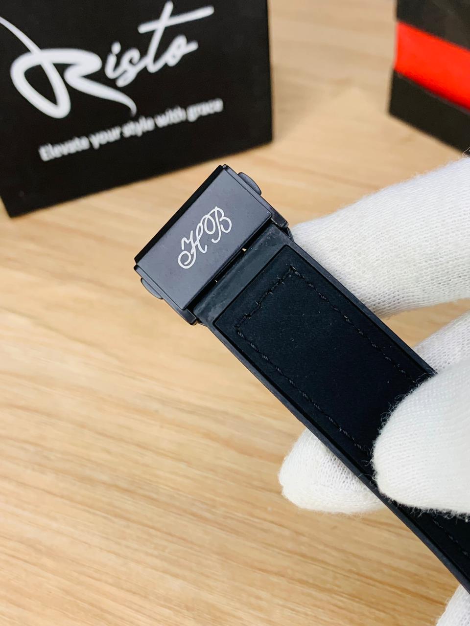 Hublot Skeleton Leather Straps - Premium Watch - Silver Black