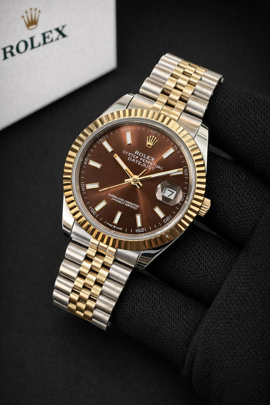 Rolex Datejust 41mm Jubilee Steel Rose Gold Chocolate Brown Dial