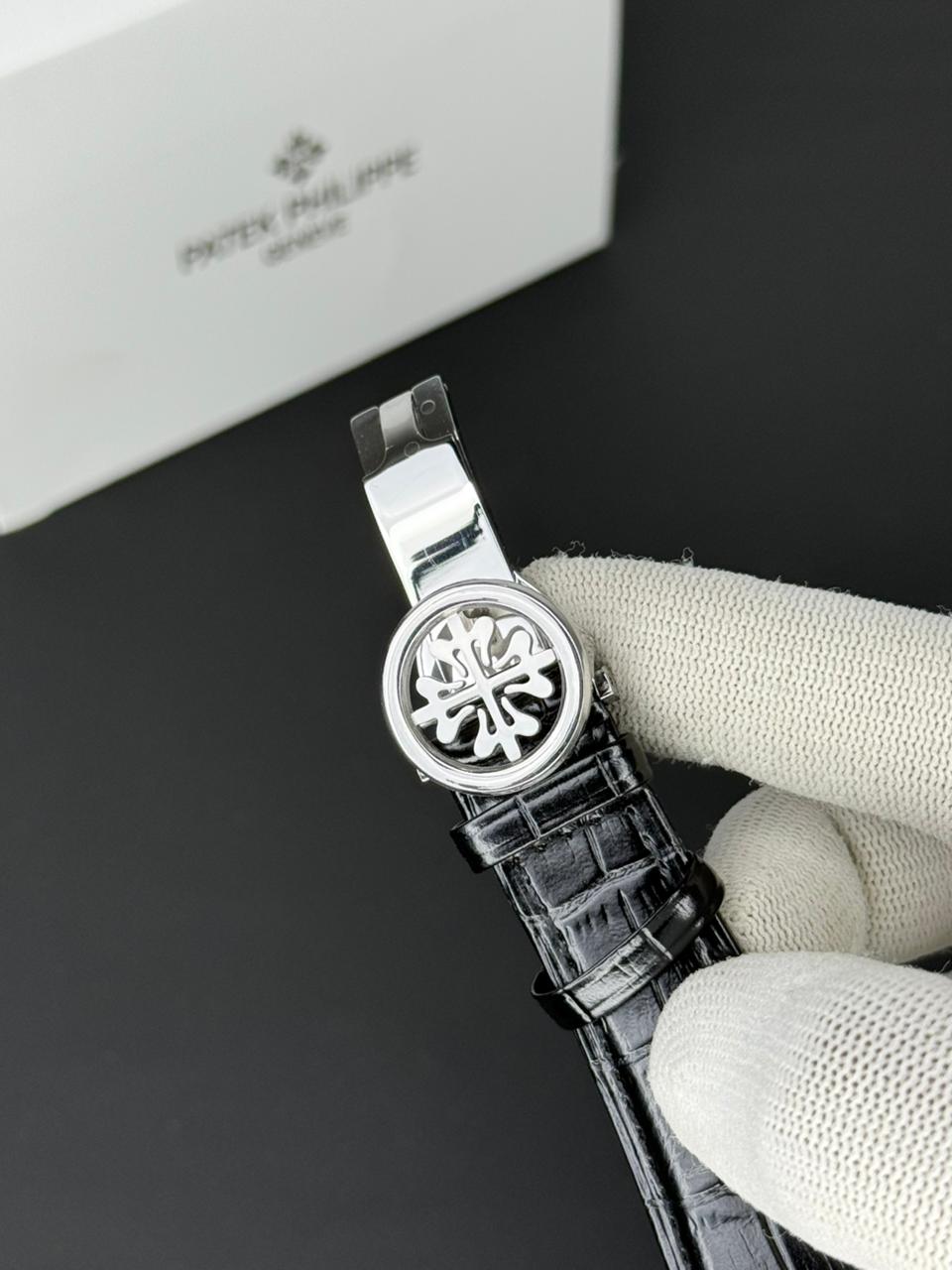 Patek Philippe Nautilus - Leather Strap Black Dial - Black & Golden