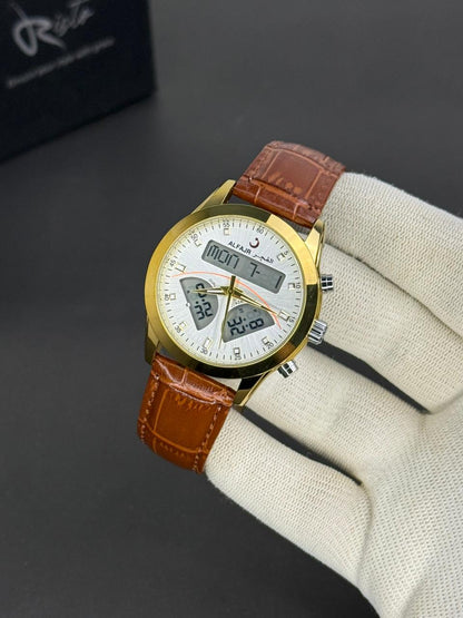 Al-Fajr Deluxe Dual-Time Watch - Leather Straps (Prayer Time & Qibla Edition)