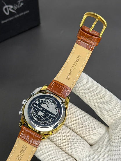 Al-Fajr Deluxe Dual-Time Watch - Leather Straps (Prayer Time & Qibla Edition)