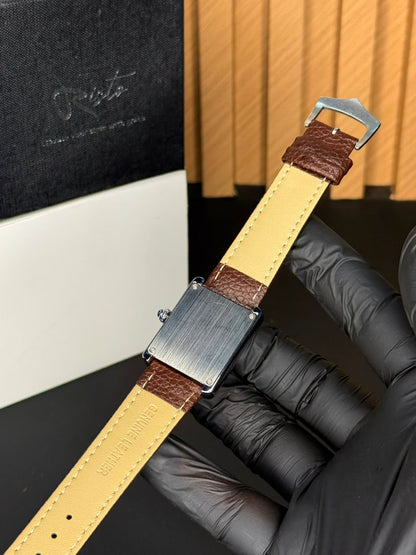 Cartier Tank Plain Dial Watch - Leather Straps Brown Black Dial