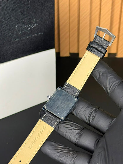 Cartier Tank Plain Dial Watch - Leather Straps Black White Dial