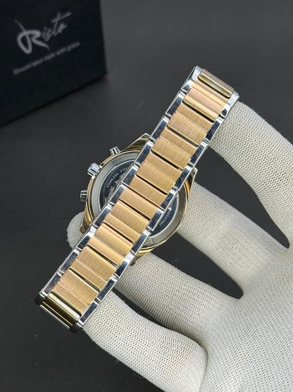 Al-Fajr Dual-Time Two-Tone Watch – Stainless Steel Chain with Islamic Prayer Times & Qibla Direction