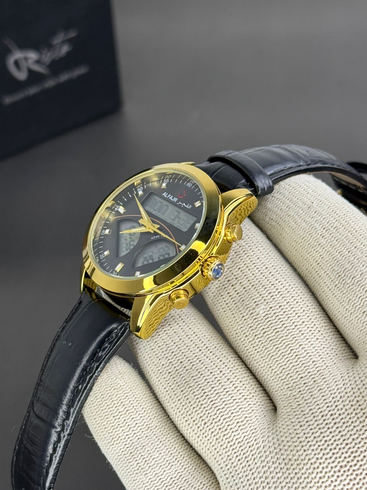 Al-Fajr Deluxe Dual-Time Watch - Leather Straps (Prayer Time & Qibla Edition)