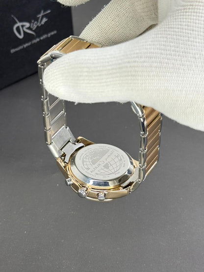 Al-Fajr Dual-Time Two-Tone Watch – Stainless Steel Chain with Islamic Prayer Times & Qibla Direction