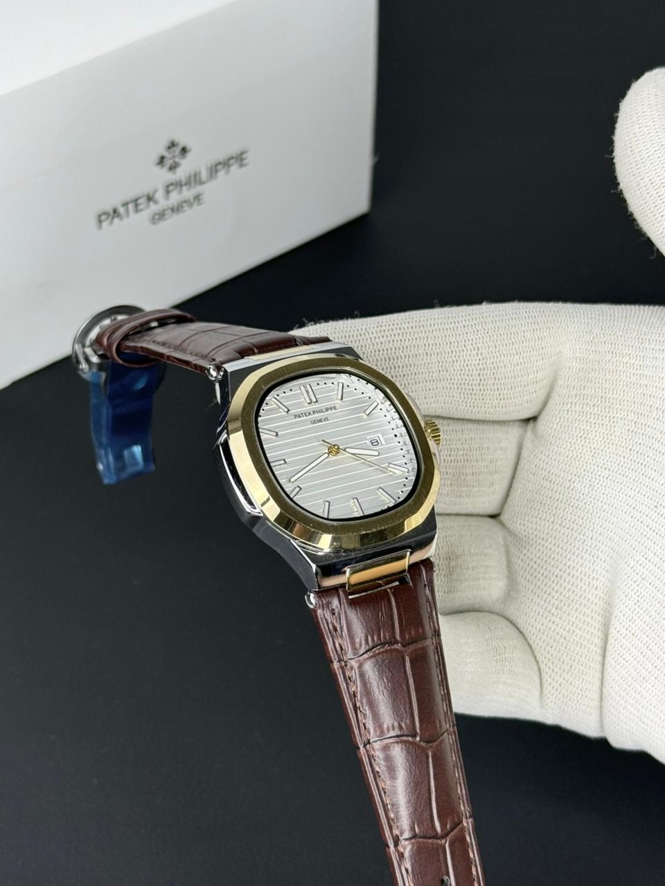 Patek Philippe Nautilus - Leather Strap White Dial Brown & Golden